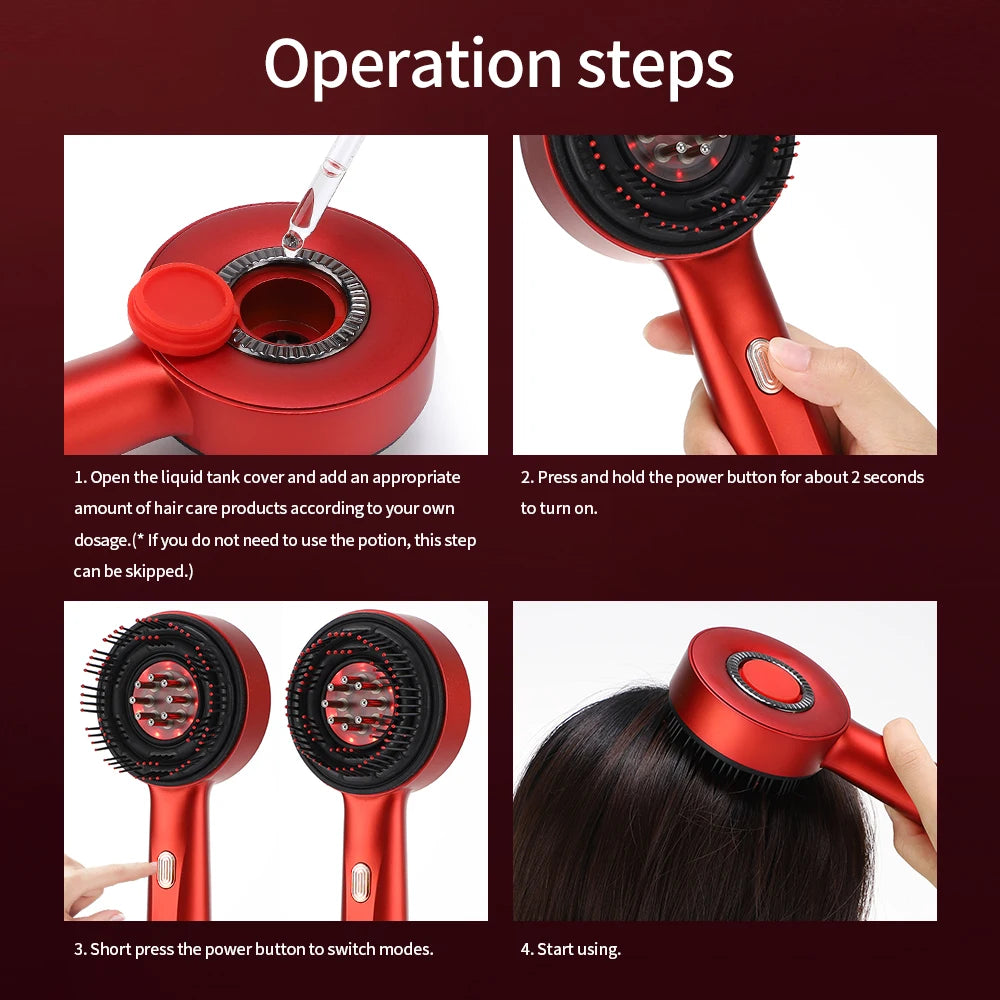 Electric Hair Regrowth Brush with Infrared Light Acupoint Scalp Massage Anti Hair Loss Liquid Oil Applicator Hair Care