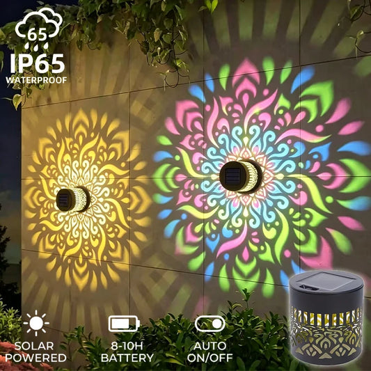 Outdoor LED Solar Fence and Wall Light Metal Mandala Decorative Lamp for Garden Lawn Corridor Porch Waterproof Night Light