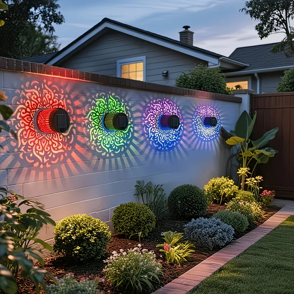 Outdoor LED Solar Fence and Wall Light Metal Mandala Decorative Lamp for Garden Lawn Corridor Porch Waterproof Night Light