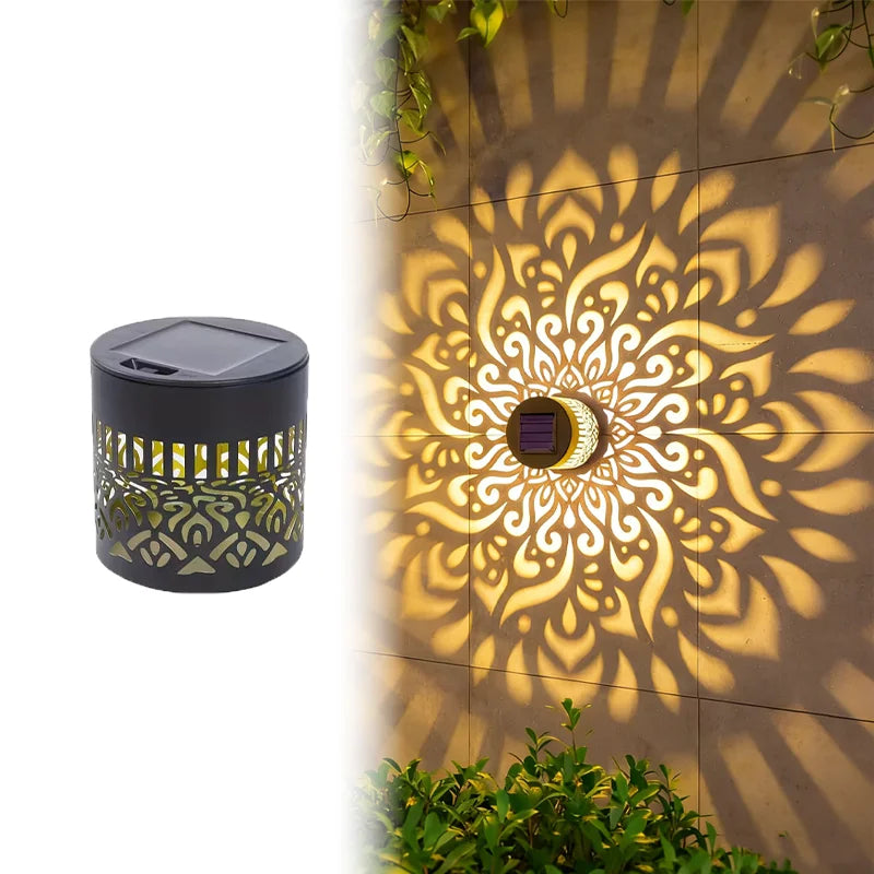 Outdoor LED Solar Fence and Wall Light Metal Mandala Decorative Lamp for Garden Lawn Corridor Porch Waterproof Night Light