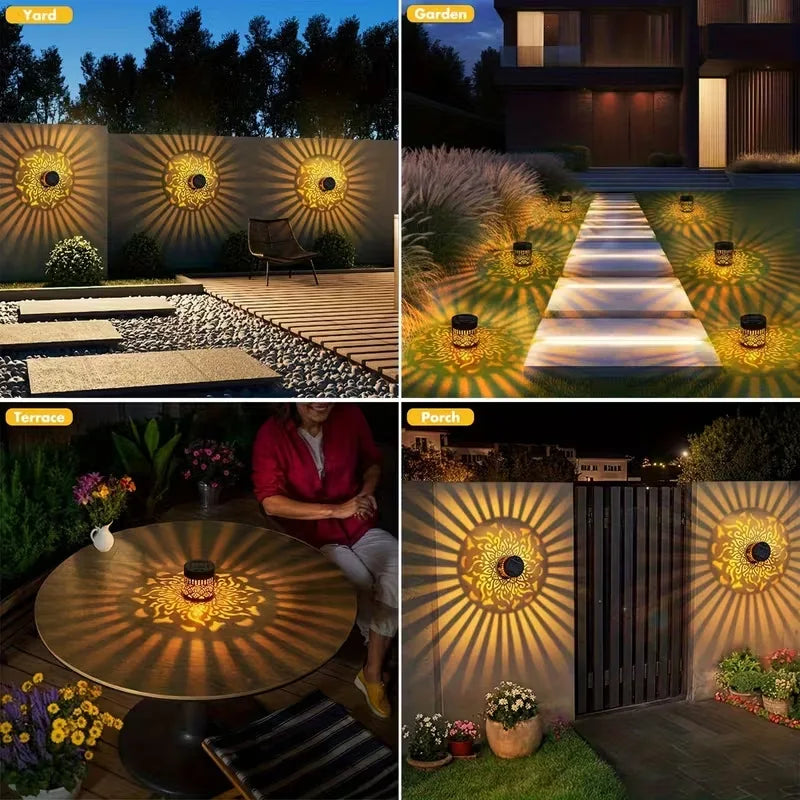 Outdoor LED Solar Fence and Wall Light Metal Mandala Decorative Lamp for Garden Lawn Corridor Porch Waterproof Night Light