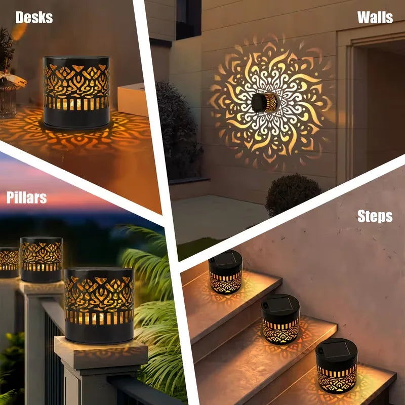 Outdoor LED Solar Fence and Wall Light Metal Mandala Decorative Lamp for Garden Lawn Corridor Porch Waterproof Night Light