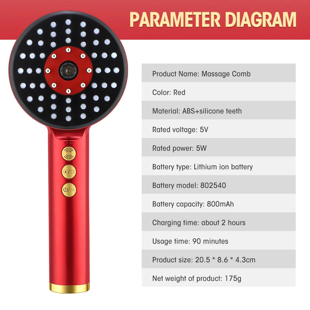 Electric Hair Regrowth Brush with Infrared Light Acupoint Scalp Massage Anti Hair Loss Liquid Oil Applicator Hair Care