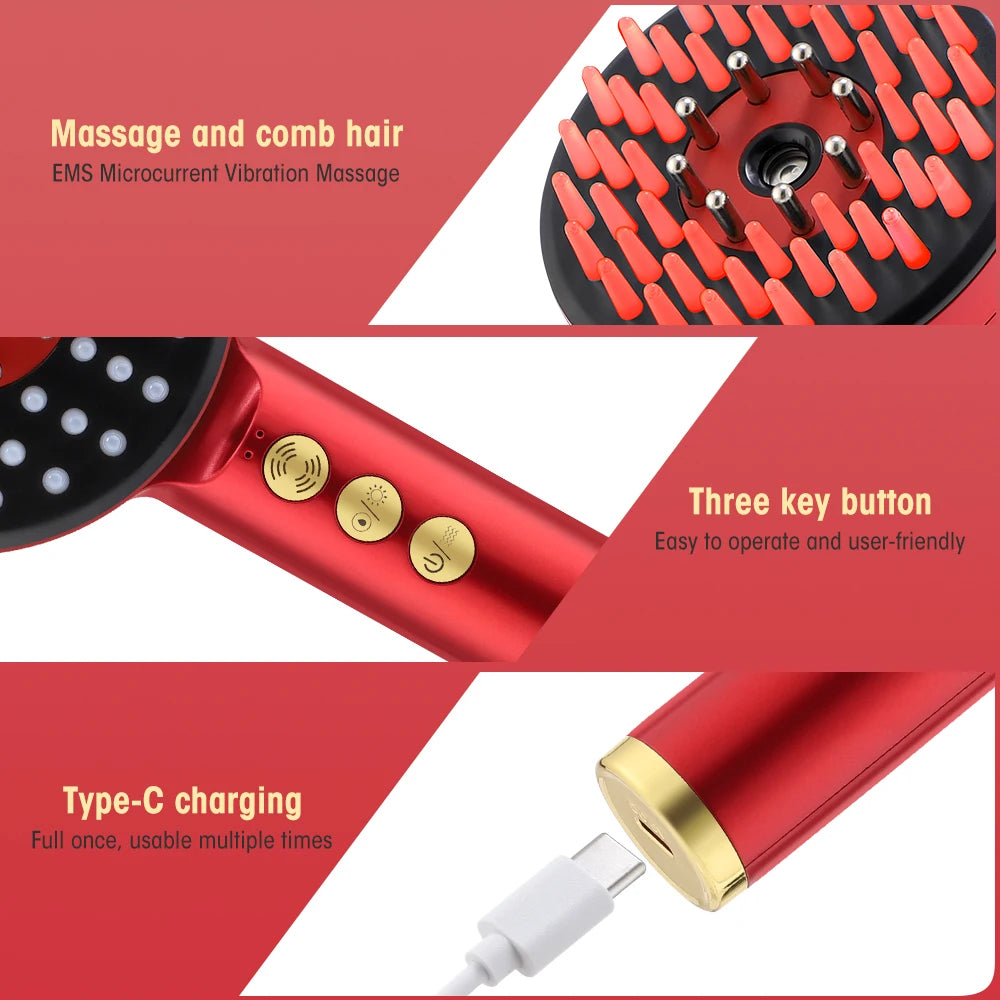 Electric Hair Regrowth Brush with Infrared Light Acupoint Scalp Massage Anti Hair Loss Liquid Oil Applicator Hair Care