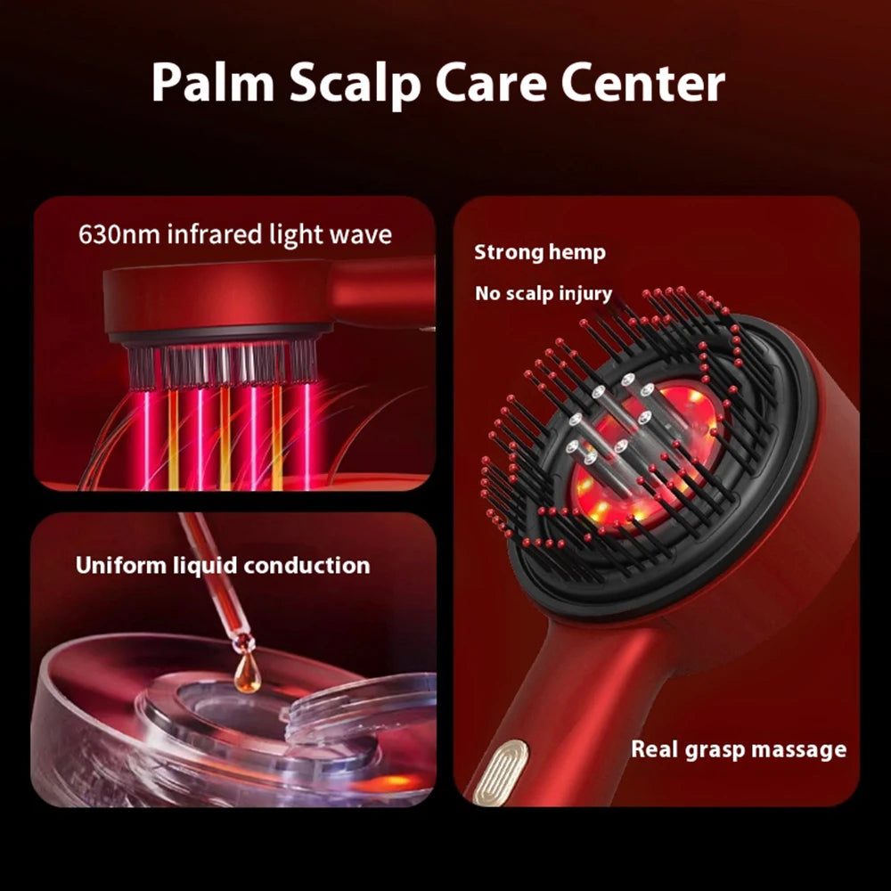 Electric Hair Regrowth Brush with Infrared Light Acupoint Scalp Massage Anti Hair Loss Liquid Oil Applicator Hair Care