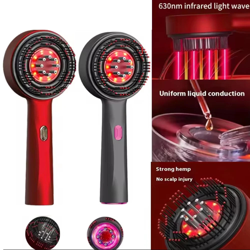 Electric Hair Regrowth Brush with Infrared Light Acupoint Scalp Massage Anti Hair Loss Liquid Oil Applicator Hair Care