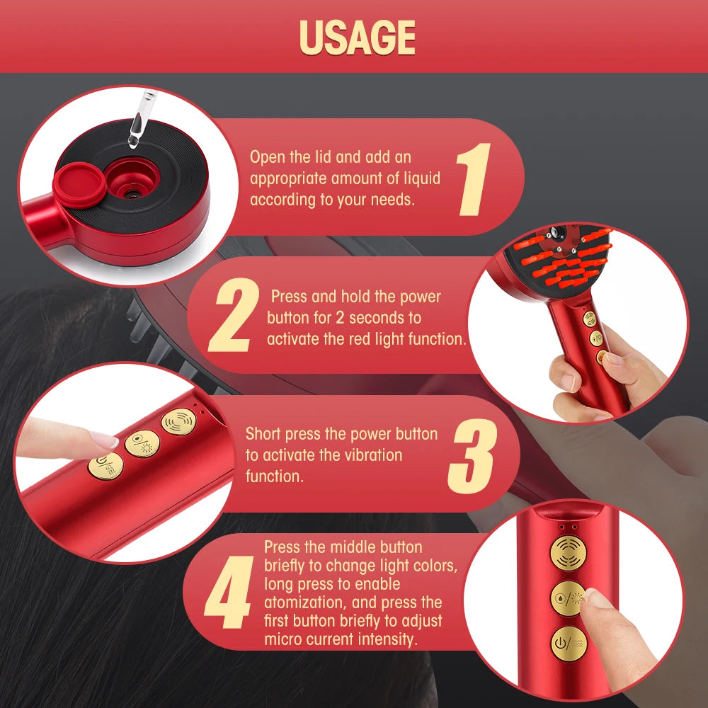 Electric Hair Regrowth Brush with Infrared Light Acupoint Scalp Massage Anti Hair Loss Liquid Oil Applicator Hair Care