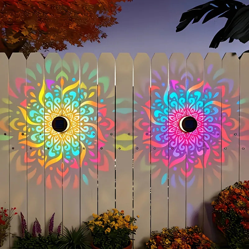 Outdoor LED Solar Fence and Wall Light Metal Mandala Decorative Lamp for Garden Lawn Corridor Porch Waterproof Night Light